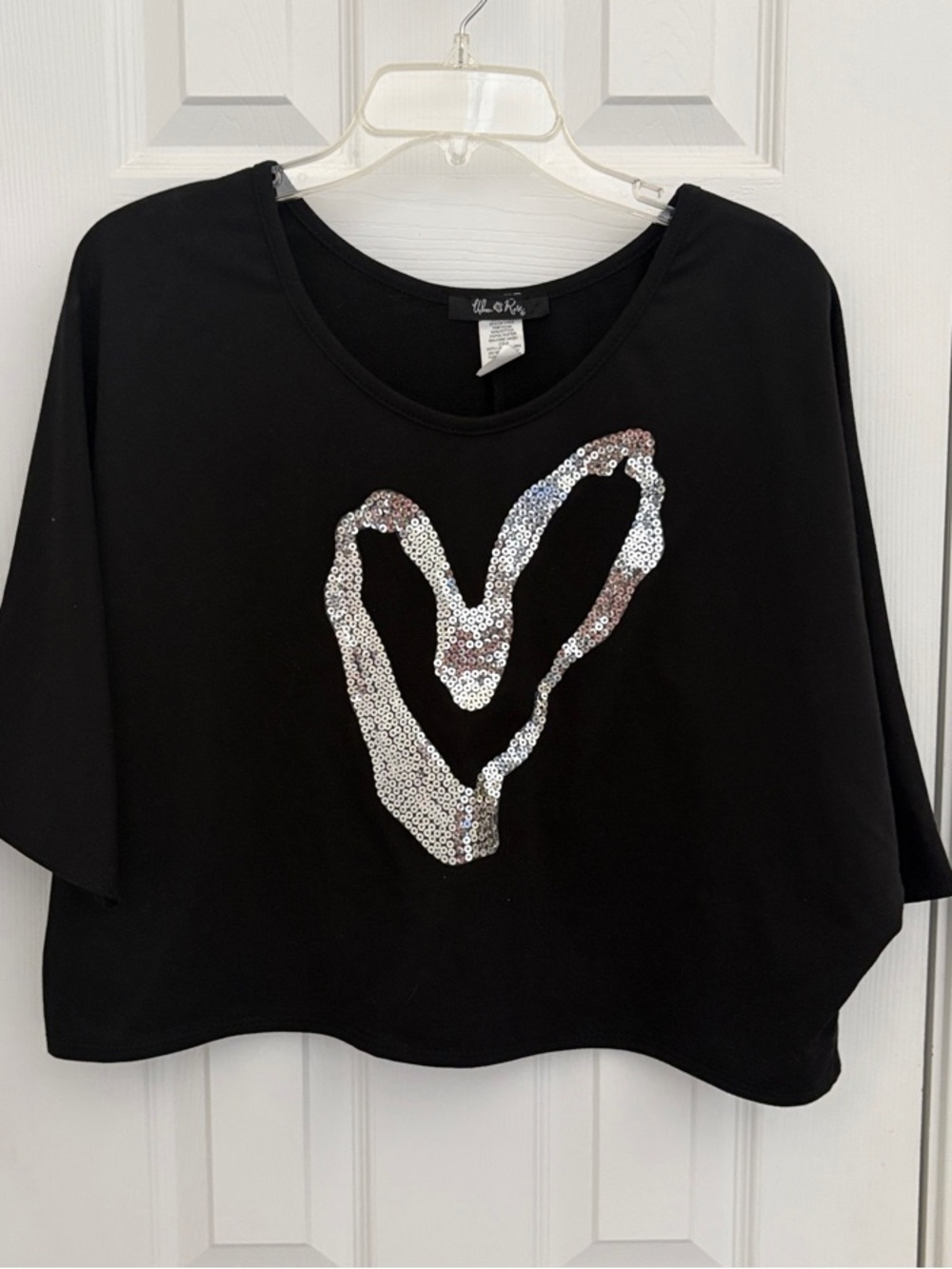 Urban Rose Cropped Tee with Silver Sequin Heart Motif